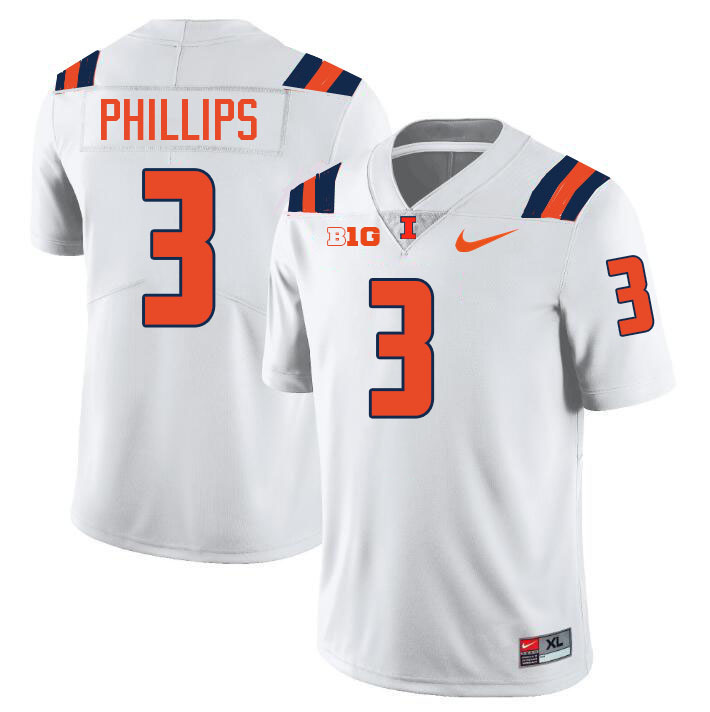 #3 Del'Shawn Phillips Illinois Fighting Illini Football Jersey,Uniforms-White